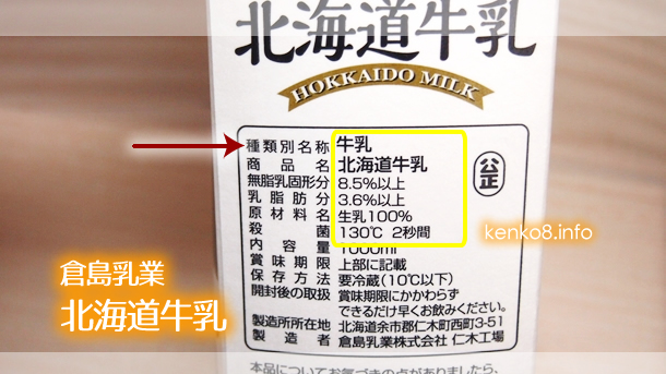 倉島乳業の北海道牛乳の成分